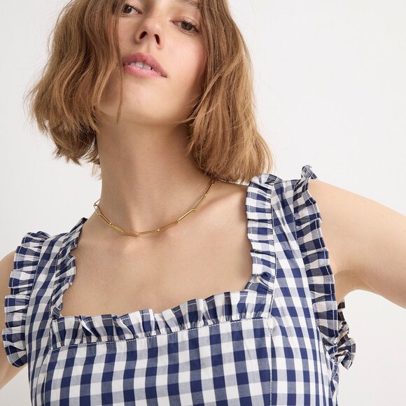 J Crew NWT Ruffle-trim Stretch Cotton Poplin Mini Dress in Gingham Navy size 6 - Picture 9 of 11
